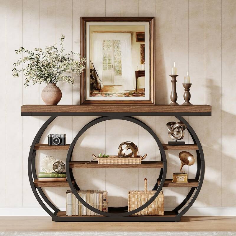 47" Console Table, 5-Tier Entryway Table with Storage, Sofa Table Behind Couch