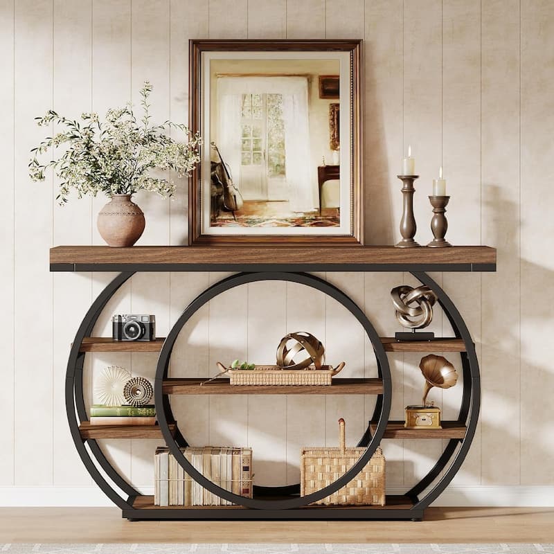 47" Console Table, 5-Tier Industrial Entryway Table with Metal Frame