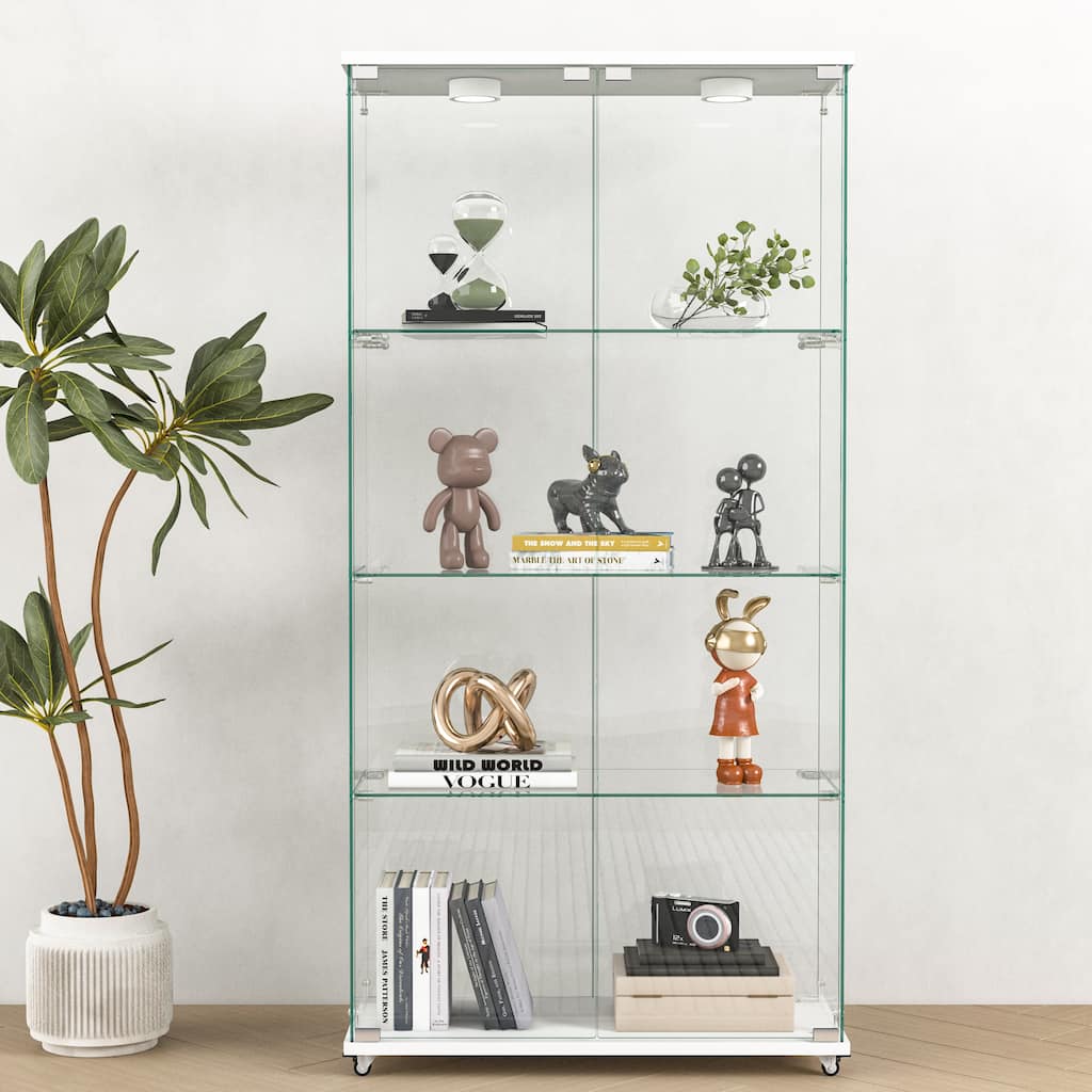 Modern Glass Display Cabinet with LED lights, Quick-assembly Antique Cabinet, Tempered Glass Bookshelf