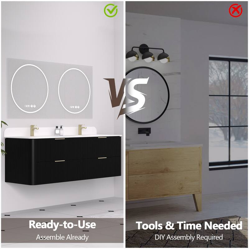 60" Floating Bathroom Vanity with Integrated countertop Rectangulare Sink Solid Wood - 60 inch