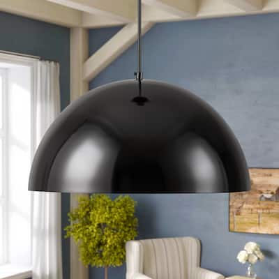 1-Light Modern Black Bowl Dome Pendant Light, Kitchen Island Lighting - 15.7 in. W x 8.2 in. H