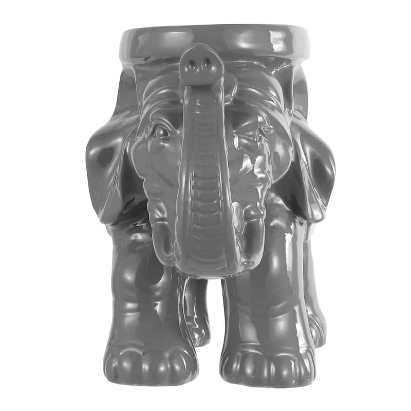 White Elephant 14.2" Ceramic Garden Stool, White by JONATHAN Y