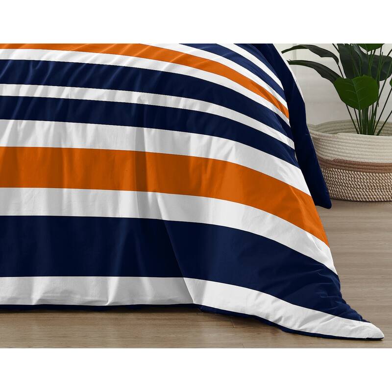 Sweet Jojo Designs Navy Blue and Orange Stripe 3-piece Comforter Set