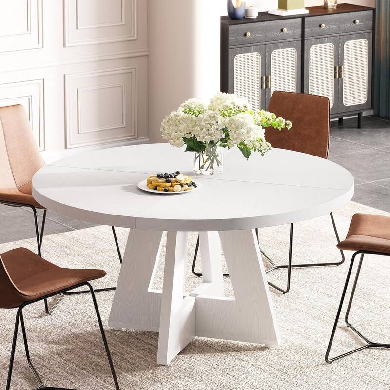 47" Round Dining Table for 4-6 People Rustic Wood Table with Pedestal Base for Kitchen Dining Room Living Room