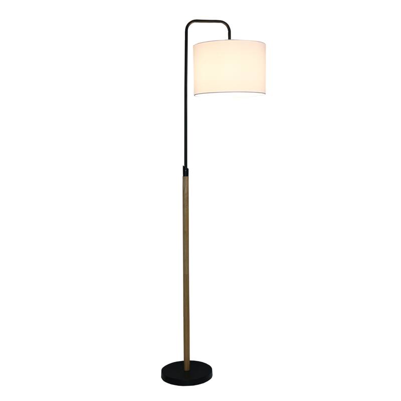 Rachel Modern Floor Lamp with Wooden Pole and White Drum Shade