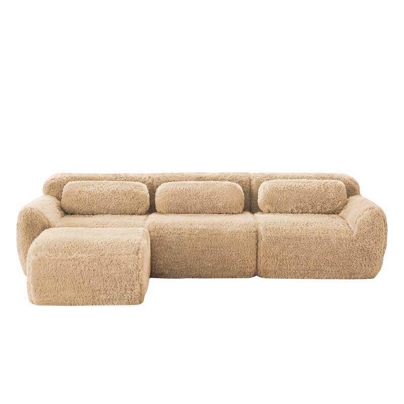 L-Shaped Boneless Sectional Sofa Set with Ottoman, Throw Pillows, 32D High-Density Sponge, No Assembly Required