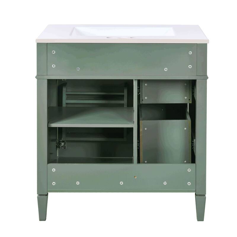 Modern 30" Bathroom Vanity with Ceramic Sink, 2 Drawers & Tip-Out Drawer for Bathroom Storage