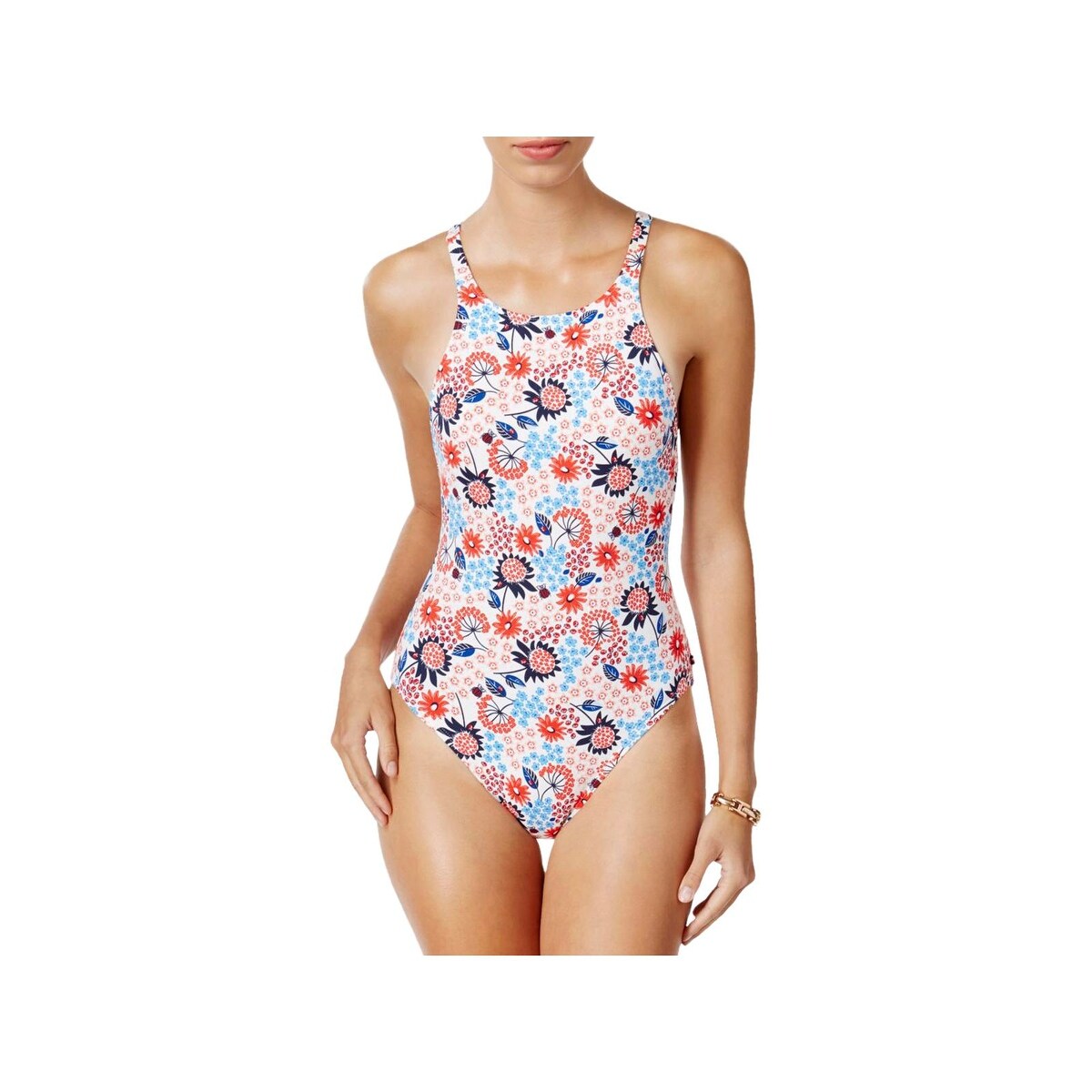 Shop Tommy Hilfiger Womens Floral Print High Neck One Piece