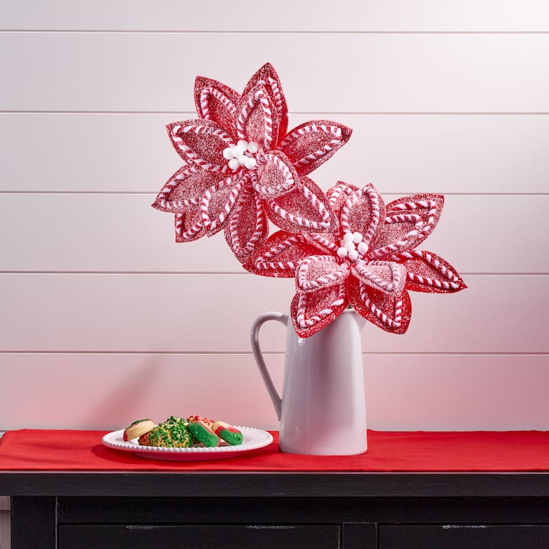 22" Sugar And Spice Poinsettia Stem - Red