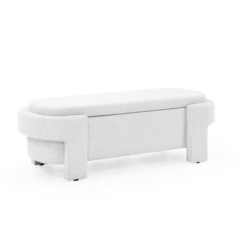 Oval Storage Bench End of Bed Storage Ottoman Benches Linen Fabric Upholstered Ottoman Bench w/ Large Storage Space for Bedroom