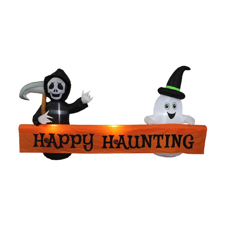 A Holiday Company 8ft Inflatable Happy Haunting Banner, 4 ft Tall, Multi