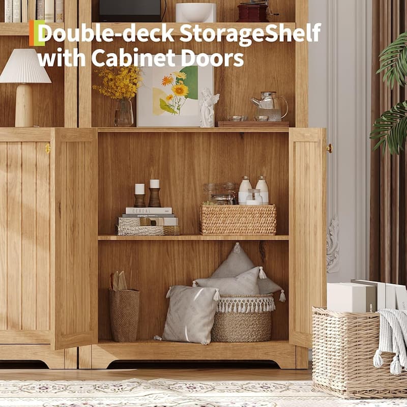 72 in 5-Tier Freestanding Arched Bookcase, Pantry Cabinet for Living Room, Office, Kitchen