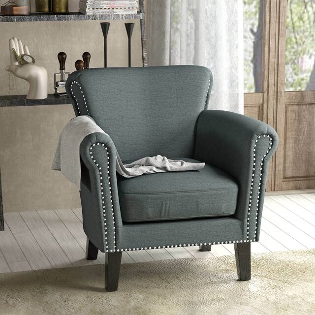 Brice Contemporary Scroll Arm Club Chair with Nailhead Trim by Christopher Knight Home - Steel Blue