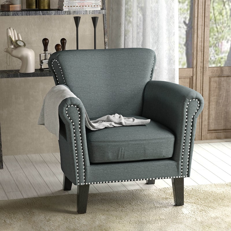 Brice Contemporary Scroll Arm Club Chair with Nailhead Trim by Christopher Knight Home - Steel Blue