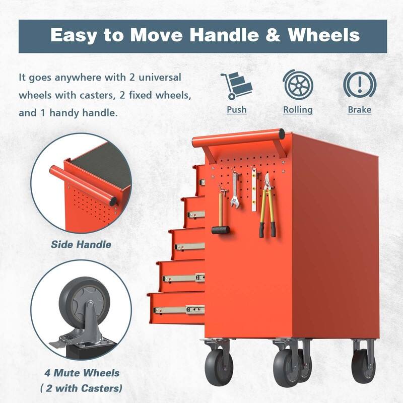 5-Drawer Heavy Duty Rolling Tool Chest Tool Storage Box - N/A