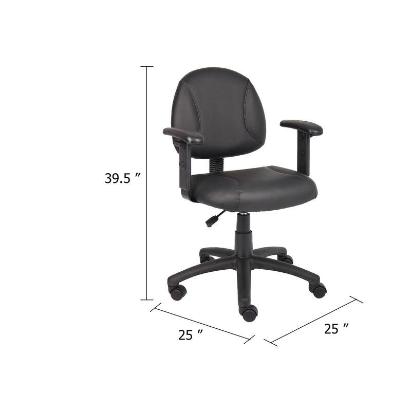 Wen Swivel Posture Chair, Adjustable, Black Faux Leather Waterfall Seat