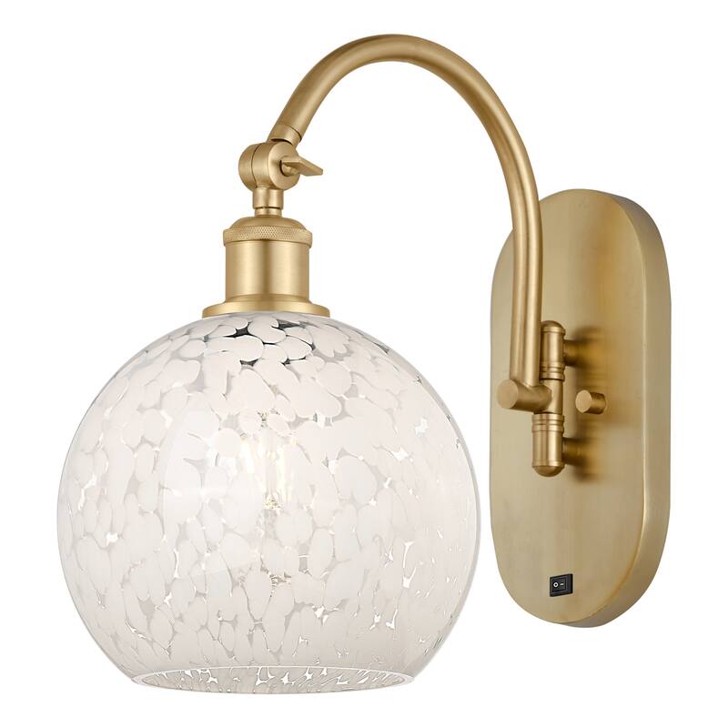 Innovations Lighting 518-1W-14-8-White Mouchette-Indoor Wall Sconce - Satin Gold / White Mouchette