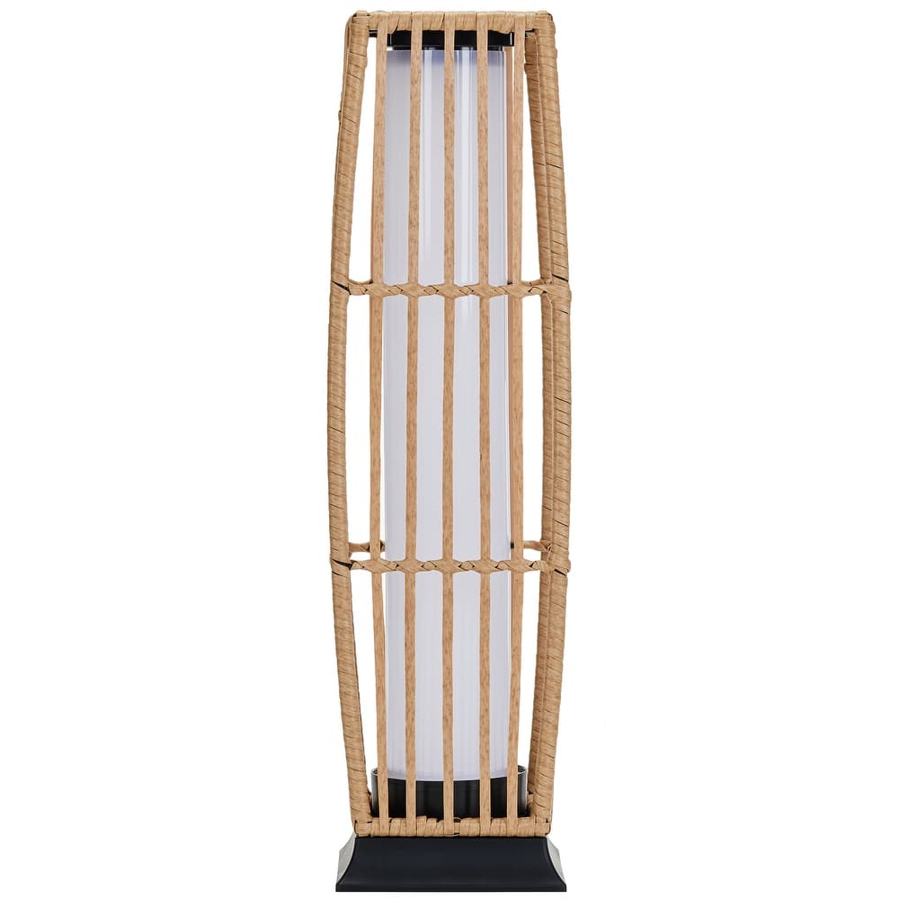 Solar Floor Lantern Outdoor Wicker Rattan Patio Light Vertical 7"x27"