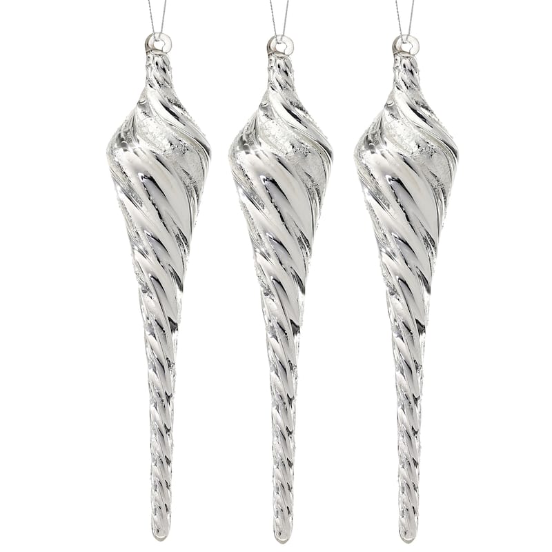 9.5" Glass Twisted Finial Ornament Set of 3