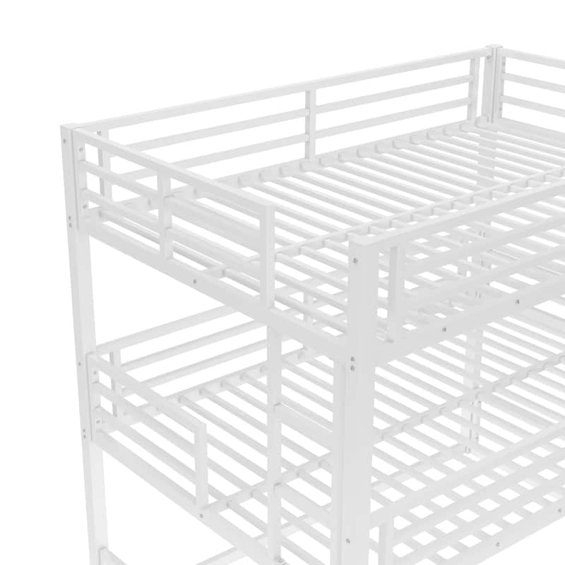 GDFStudio - Fillip Metal Triple Bunk Bed with Guardrails & Noise-Reduced Heavy-Duty Frame
