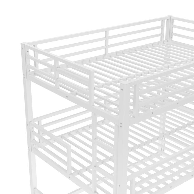 Roomfitters Twin/Full/Queen Metal Triple Bunk Bed with Safety Guardrails, Heavy-Duty Noise-Reduced Frame, White