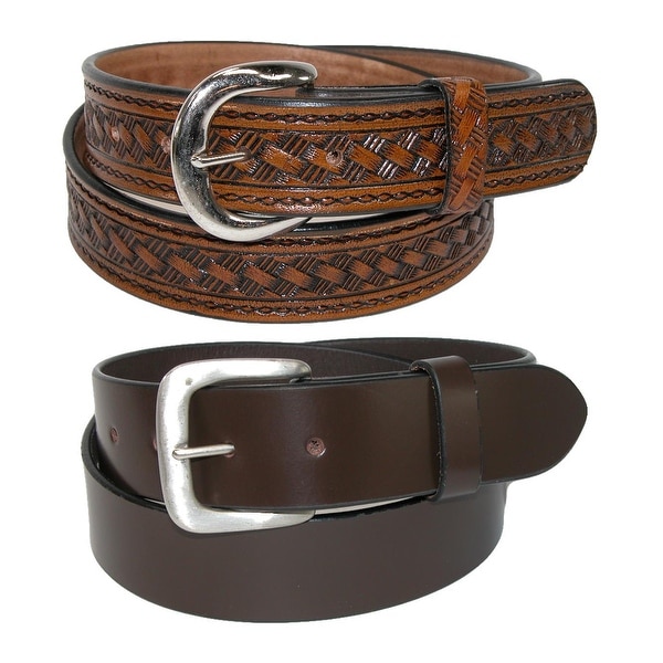 CTM® Men's Leather 1 3/8 Inch Removable Buckle Belts (Pack of 2)