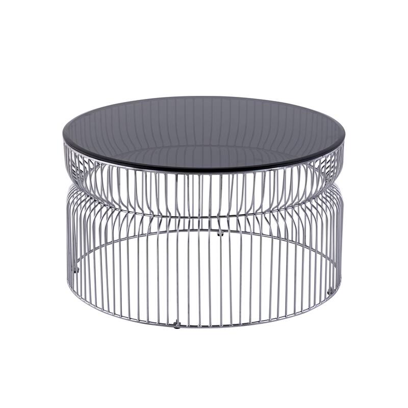 Modern Contemporary Metal Nested Base And Tinted Tempered Glass Top Material Coffee Table, Round Table