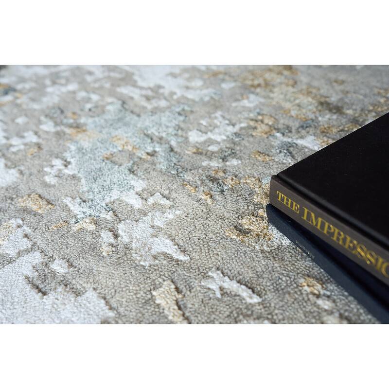 EXQUISITE RUGS Cosmo Hand-knotted Wool/Bamboo Silk Silver/Beige/Blue Area Rug.