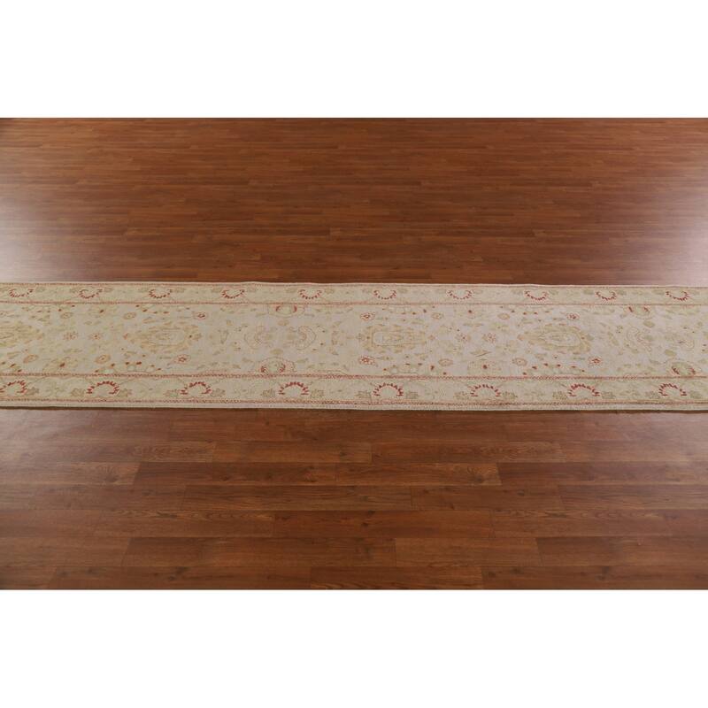 Hand Knotted Oriental 100% Wool Carpet Traditional Floral Greys & Charcoal Chobi-Peshawar Runner Rug - 20' 5'' X 2' 7''