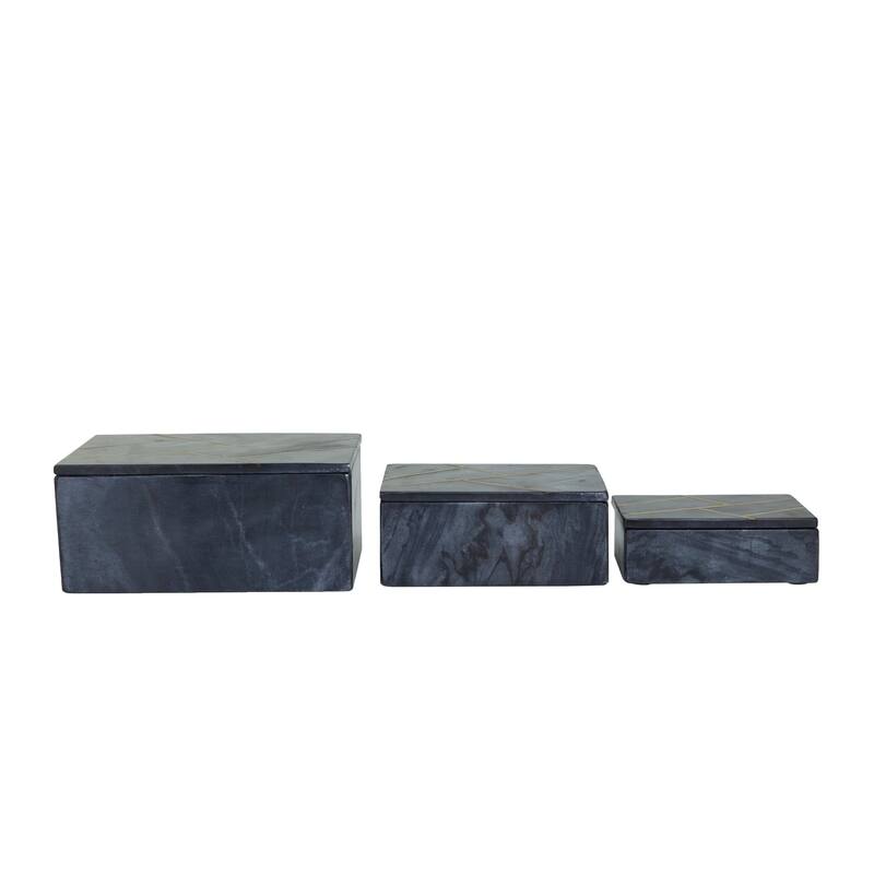 Black, White or Green Marble Box with Gold Linear Lines (Set of 3) - S/3 9", 7", 6"W