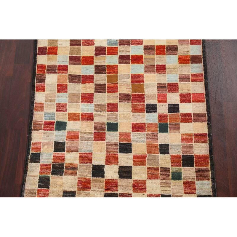 Checkered Gabbeh Kashkoli Oriental Area Rug Hand-knotted Wool Carpet - 3'4" x 4'10"