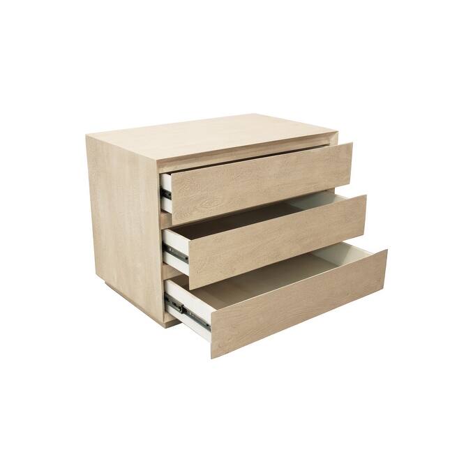 24" Natural Three Drawer Solid Wood Nightstand