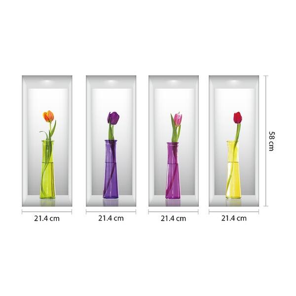dimension image slide 1 of 2, Walplus 3D Displayed Tulips Colorful Vase Wall Sticker Peel and Stick