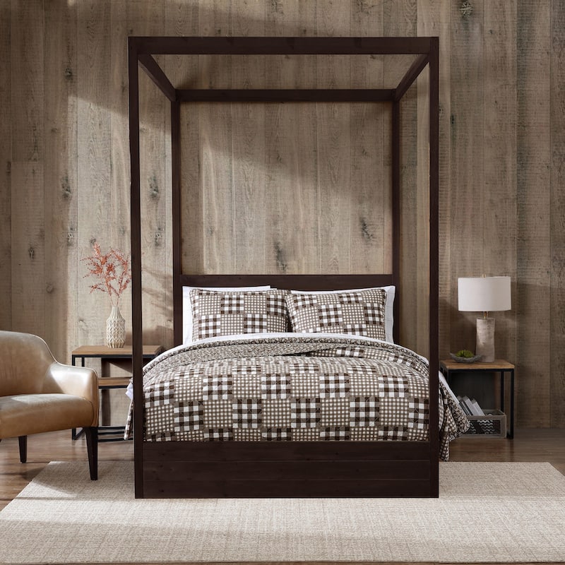 Eddie Bauer Gingham Patchwork Cotton Reversible Brown Quilt Set