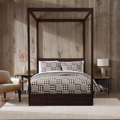 Eddie Bauer Gingham Patchwork Cotton Reversible Brown Quilt Set