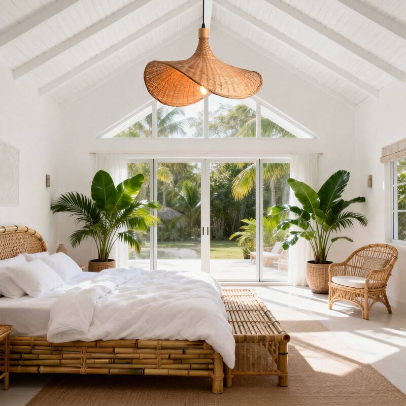 20" Boho Natural Bamboo Handmade Adjustable Pendant Light Chandelier for Dining Room