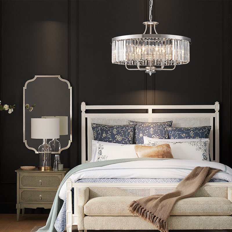 Modern Glam 6-Light Nickel Drum Crystal Chandelier/Pendant Light - 23.62 in. W x 16.92 in. H