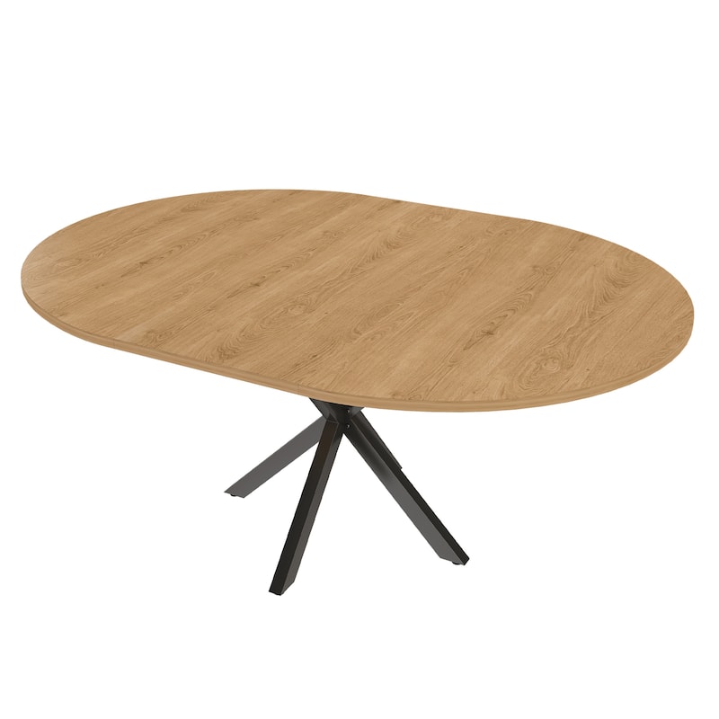 Roomfitters Extendable Round Dining Table for 2-6, 43 to 58 Inch Wood Veneer Expandable Table, Carbon Steel Base, Oak Finish