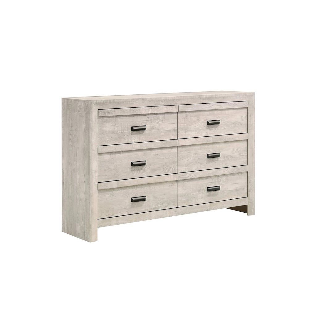 Velz 2pc Dresser and Mirror Set, 6 Drawers, Finger Pull Handles, Beige