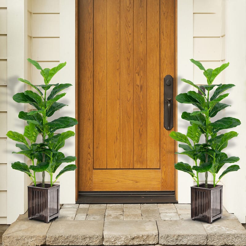 Gymax Artificial Tree 2-Pack Artificial Fiddle Leaf Fig Tree forIndoor
