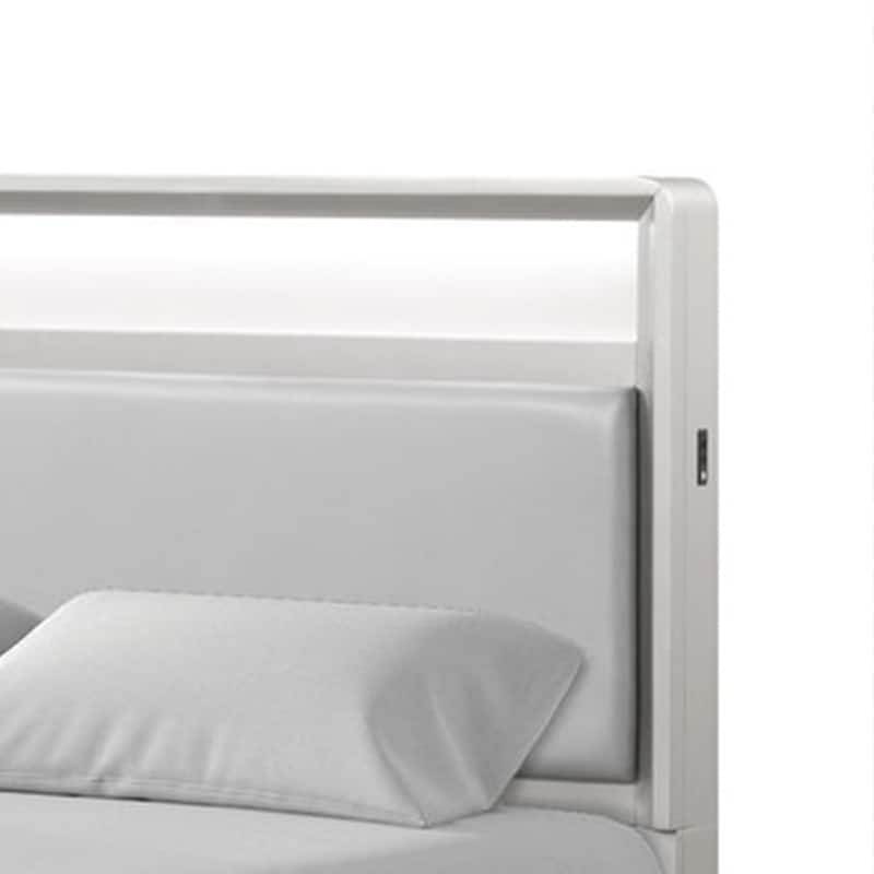 Broy Twin Size Bed w LED Bookcase Headboard, Champagne Silver Veneer