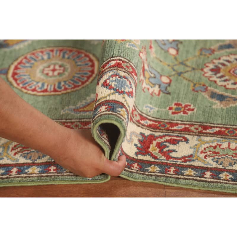Floral Kazak Runner Rug Handmade Green Wool Carpet - 2'2" x 5'11"