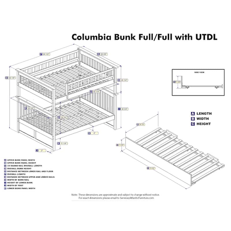 Bunk Bed Full Over Full with Trundle - Solid Wood Bunk Beds for Kids - Space Saving Design