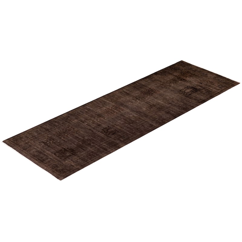 Overton Hand Knotted Wool Vintage Inspired Modern Contemporary Overdyed Brown Area Rug - 3' 0" x 9' 4"