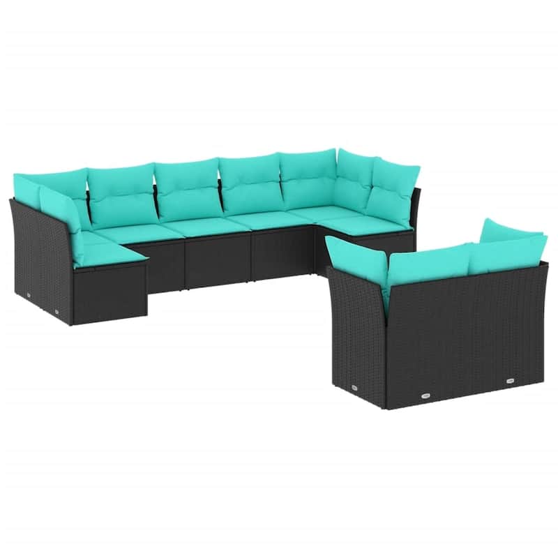 vidaXL 9 Piece Patio Sofa Set with Cushions Black Poly Rattan