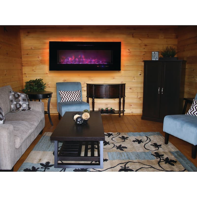 42.5" Slim Black Flat Wall Mounted Fireplace