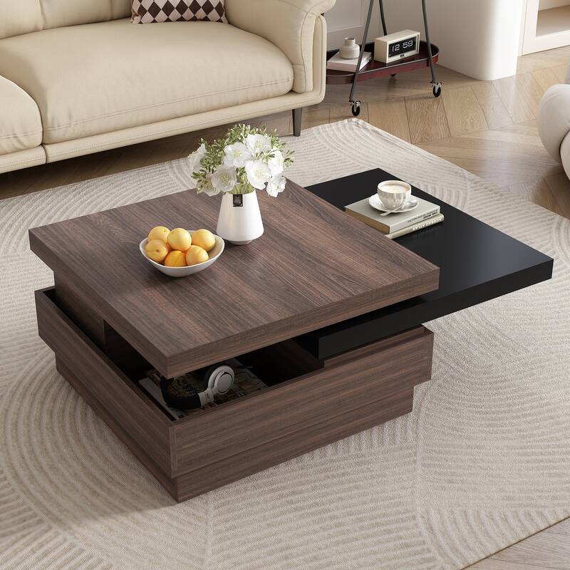 35.4" Modern Coffee Table with Rotatable Top and 1 Hidden Storage Space