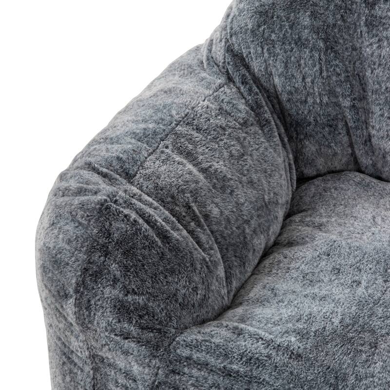 Modern Soft Faux Fur Memory Foam Bean Bag with Armrest, Living Room Lounger Chair
