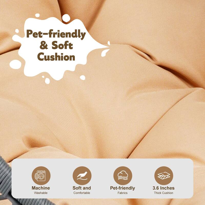 Pet Hanging Swing Bed, Rattan Hammock with Removable Soft Cushion, Cat Swing Bed with Stand & Cushion, Small Animals