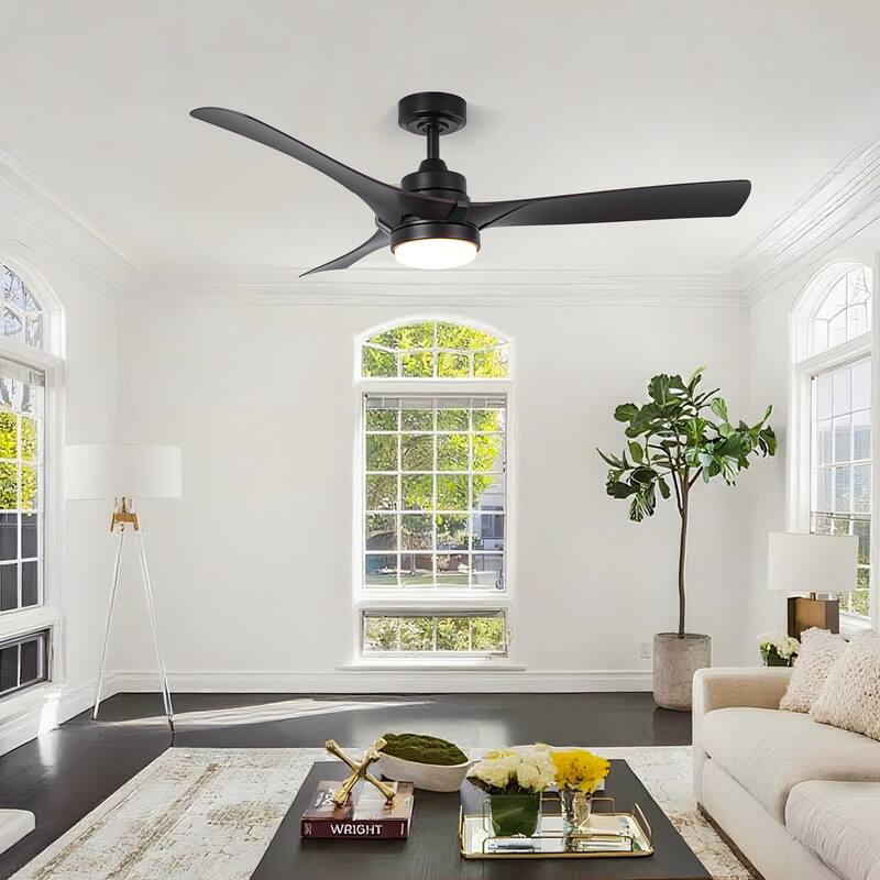 52" Modern Black Dimming LED Ceiling Fan with Light and Remote